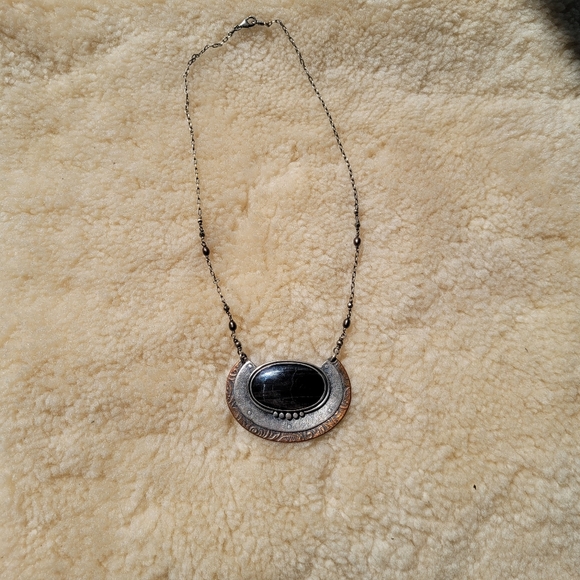 Handmade mixed metal , stripped obsidian power necklace - Picture 2 of 2
